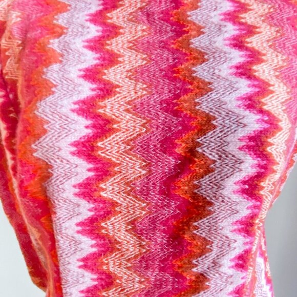 Vintage Chevron  Print Pink Tones Dropped Waist Patch Pockets Pleated Midi Dress - Picture 3 of 9